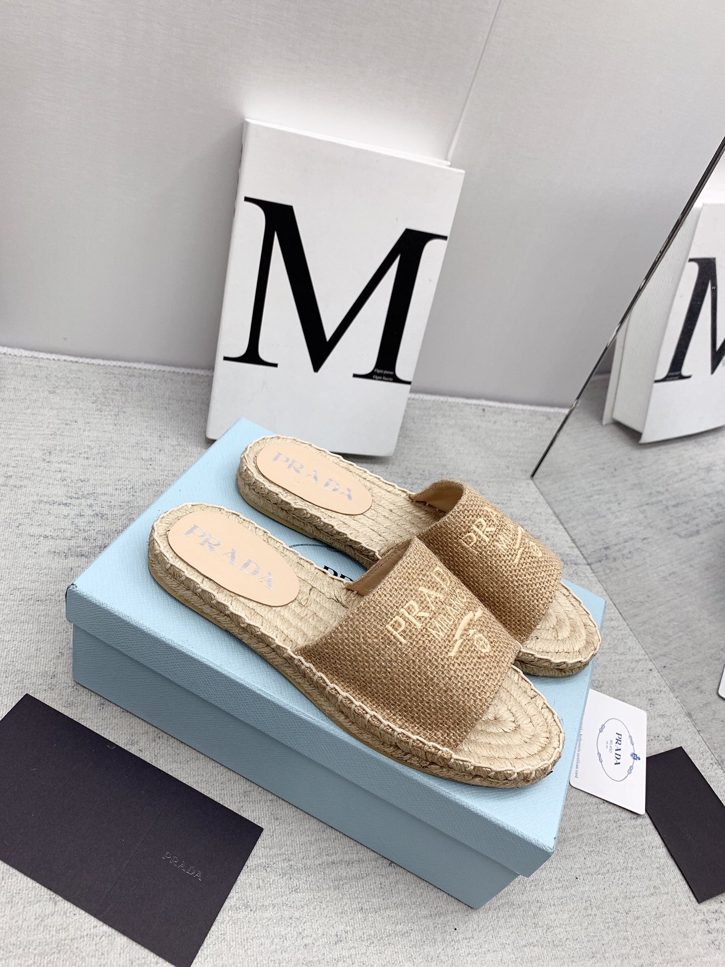 Prada 2026 Slippers Beige Raffia Rope Sole 731178