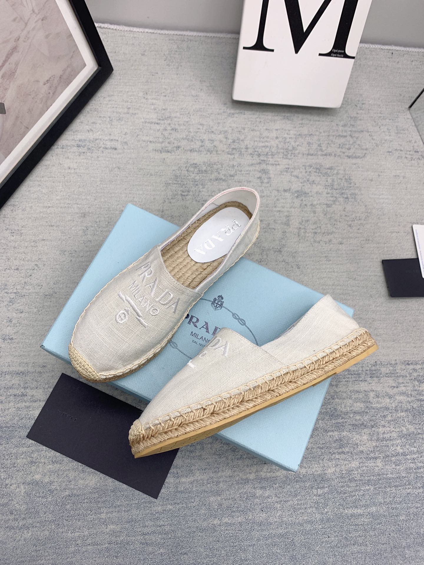 Prada 2026 Loafers Ivory Canvas Rope Sole 731189