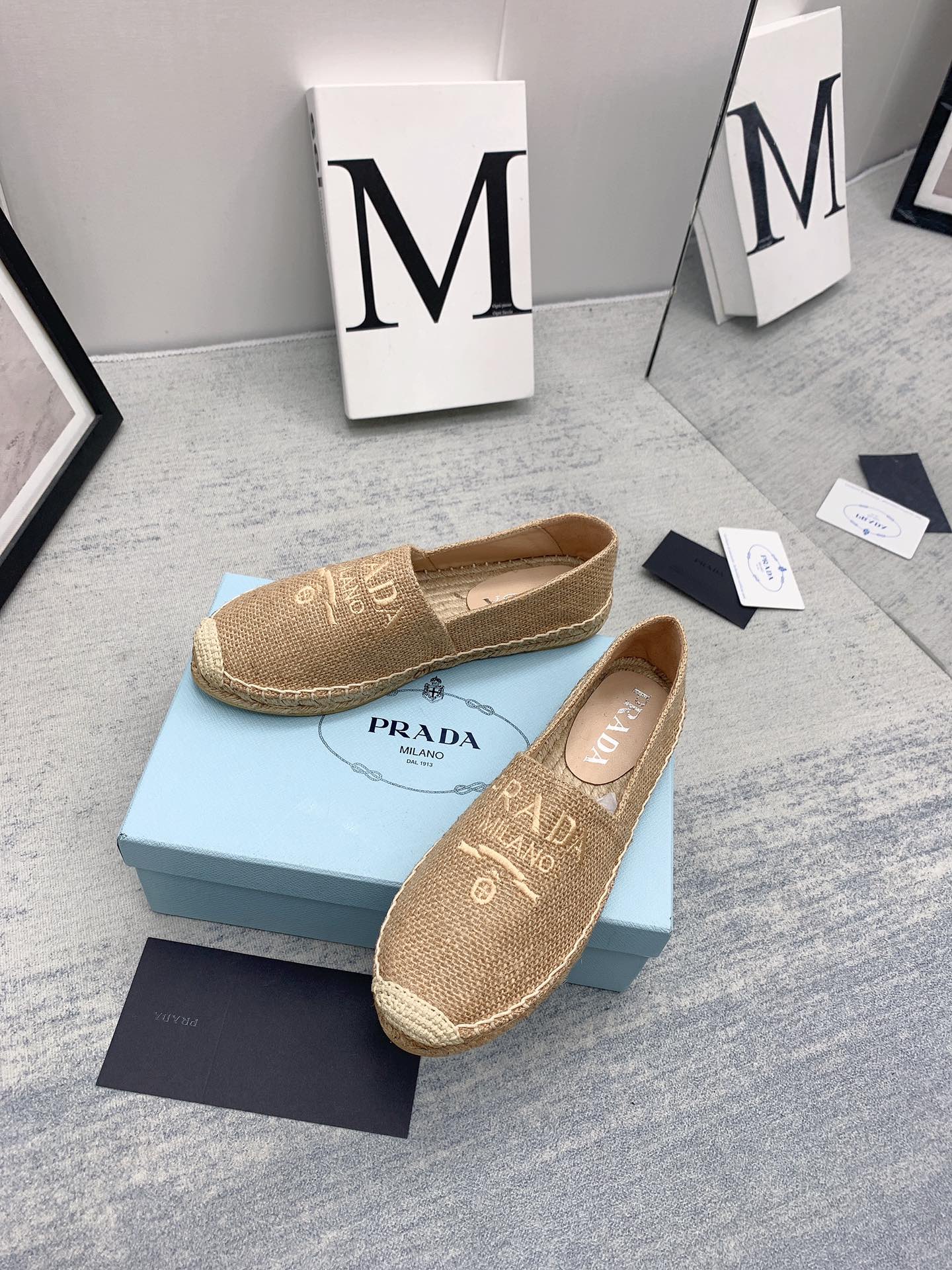 Prada 2026 Loafers Beige Raffia Rope Sole 731190