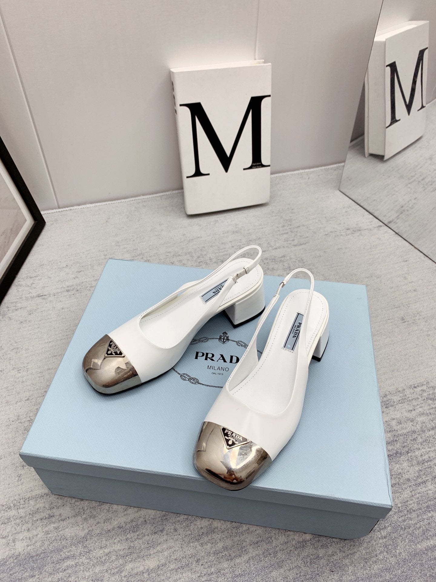 Prada 2026 Mary Jane Sandals 55 White Silver Sheepskin 731165