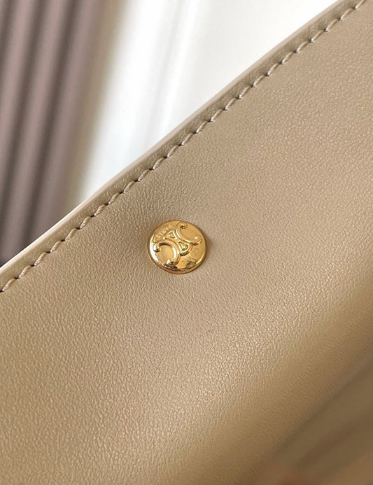 Celine 2026 Trio Flap Bag 22cm Beige Smooth Lambskin