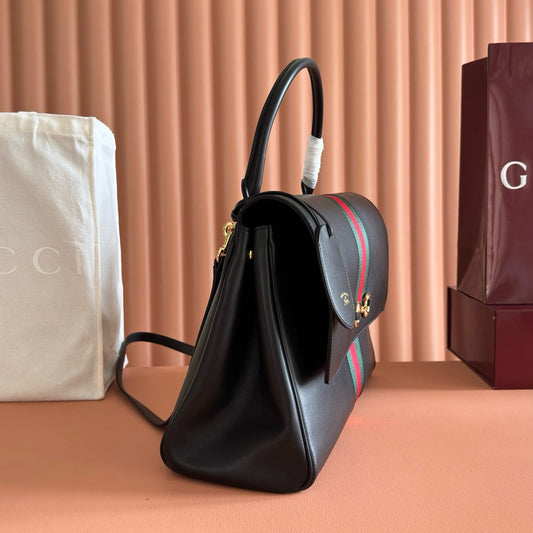Gucci 2026 Paparazzo Shoulder Bag 37cm Black Red Green Leather Canvas