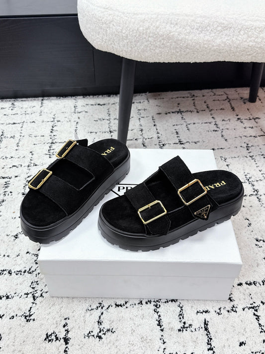 Prada 2026 Fussbett Flatform Slide Sandal 50mm Cow Suede 769815