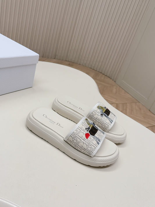 CD 26s Slippers White Canvas Lambskin 643806
