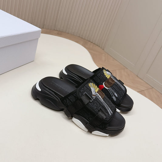 CD 26s Platform Slippers 35 Black Canvas Lambskin 643808