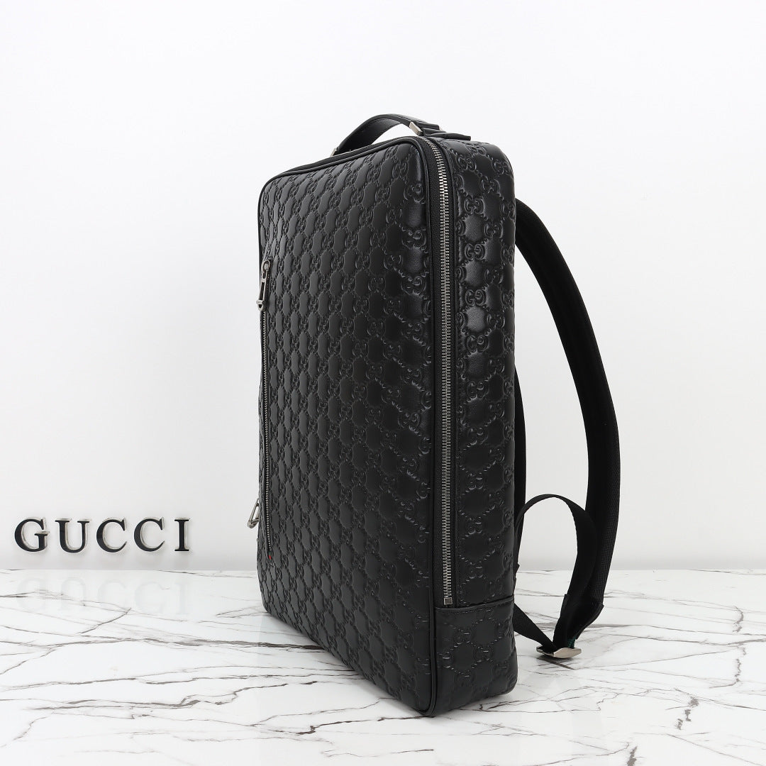 Gucci 2026 Emblem Backpack 43cm Black Embossed Calfskin