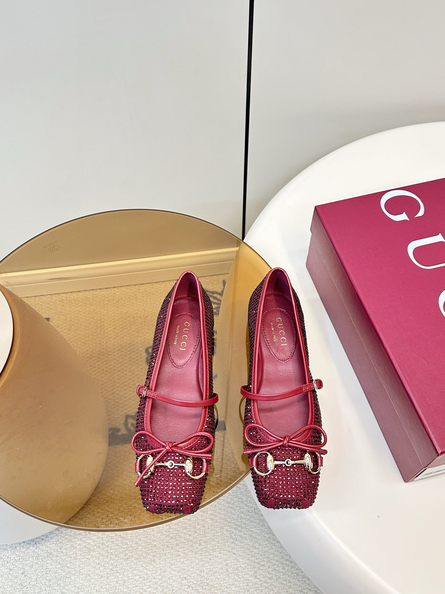 GG 26SS Ballet Flats Rhinestone Burgundy Sheepskin 645703