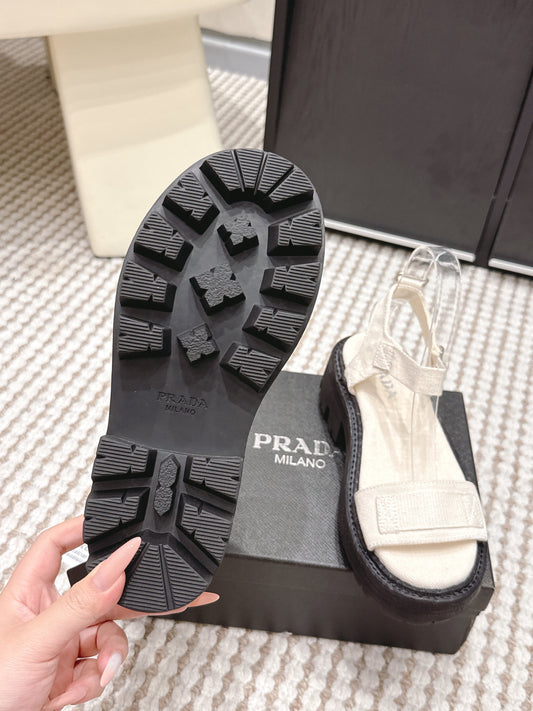 PRA 2026S Roman Sandals White Black Canvas 657521
