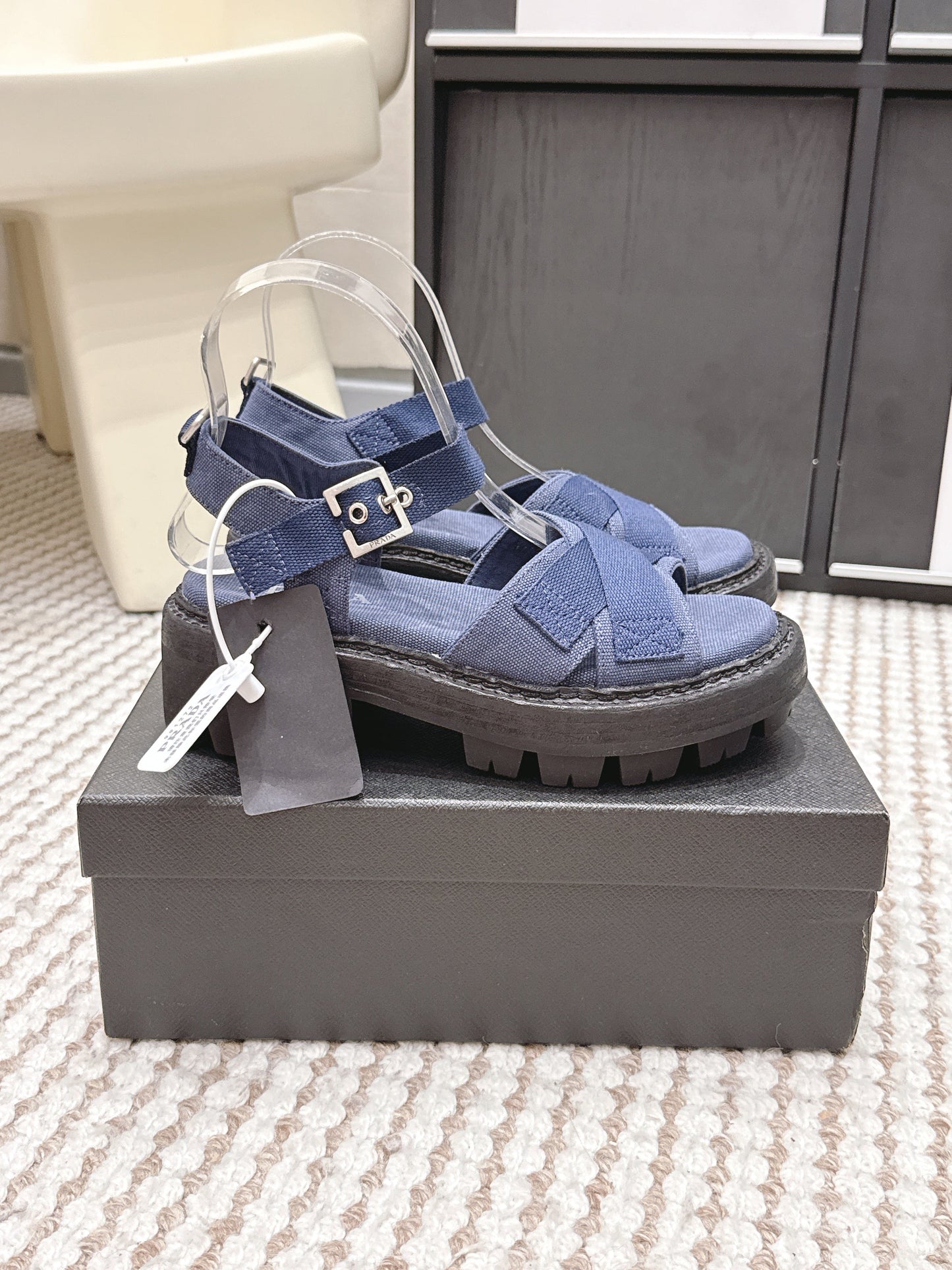 PRA 2026S Platform Sandals Dark Blue Canvas 657524