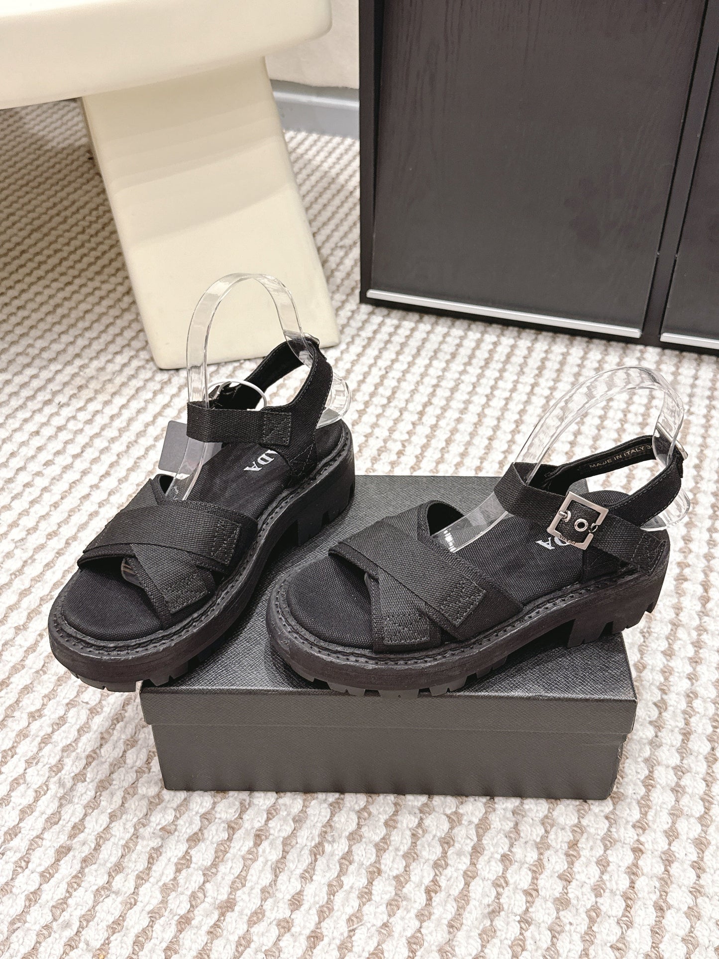 PRA 2026S Platform Sandals Black Canvas 657528
