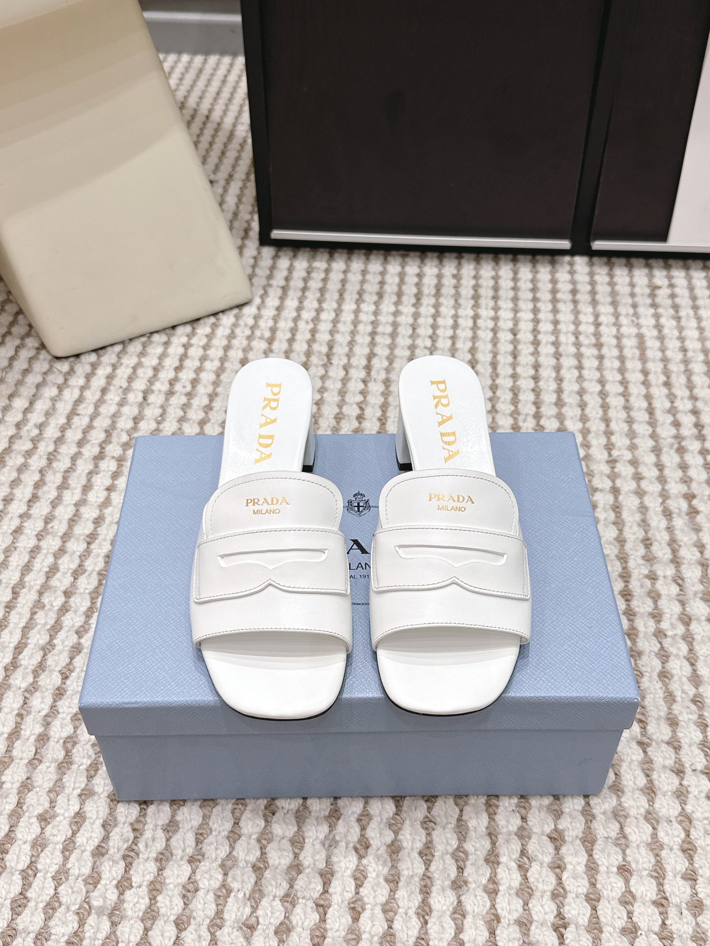 PRA 2026S High Heel Slippers 55 White Leather 658336
