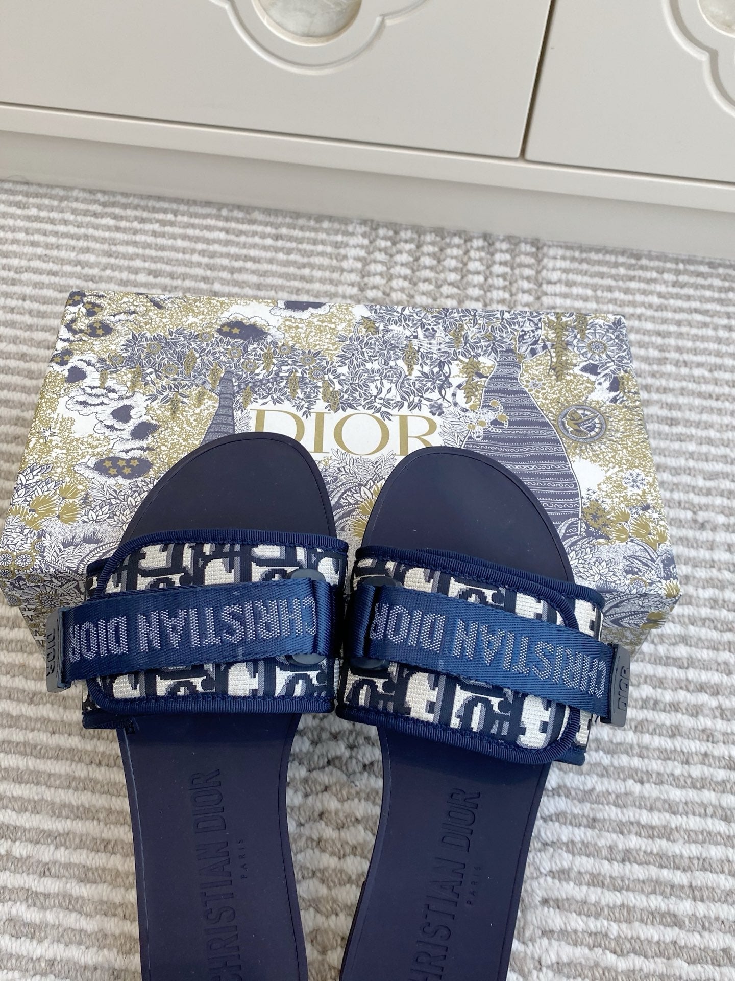 CD 26s Flat Slippers Navy Blue Monogram Canvas Rubber 648133