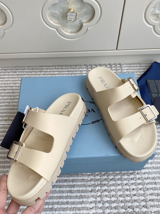 Prada 2026 Double-Strap Buckle Platform Sandals Leather 778938
