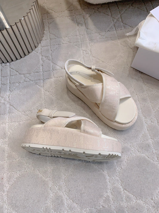 CD 26s Platform Sandals 65 Light Pink Canvas Lambskin 644287