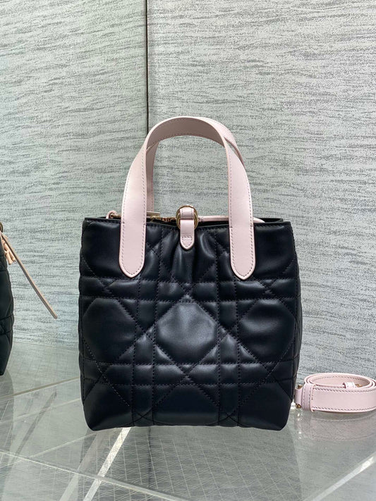 Dior 2026 Toujours Bag 18cm Black Pink Calfskin With Pink Charm 286511