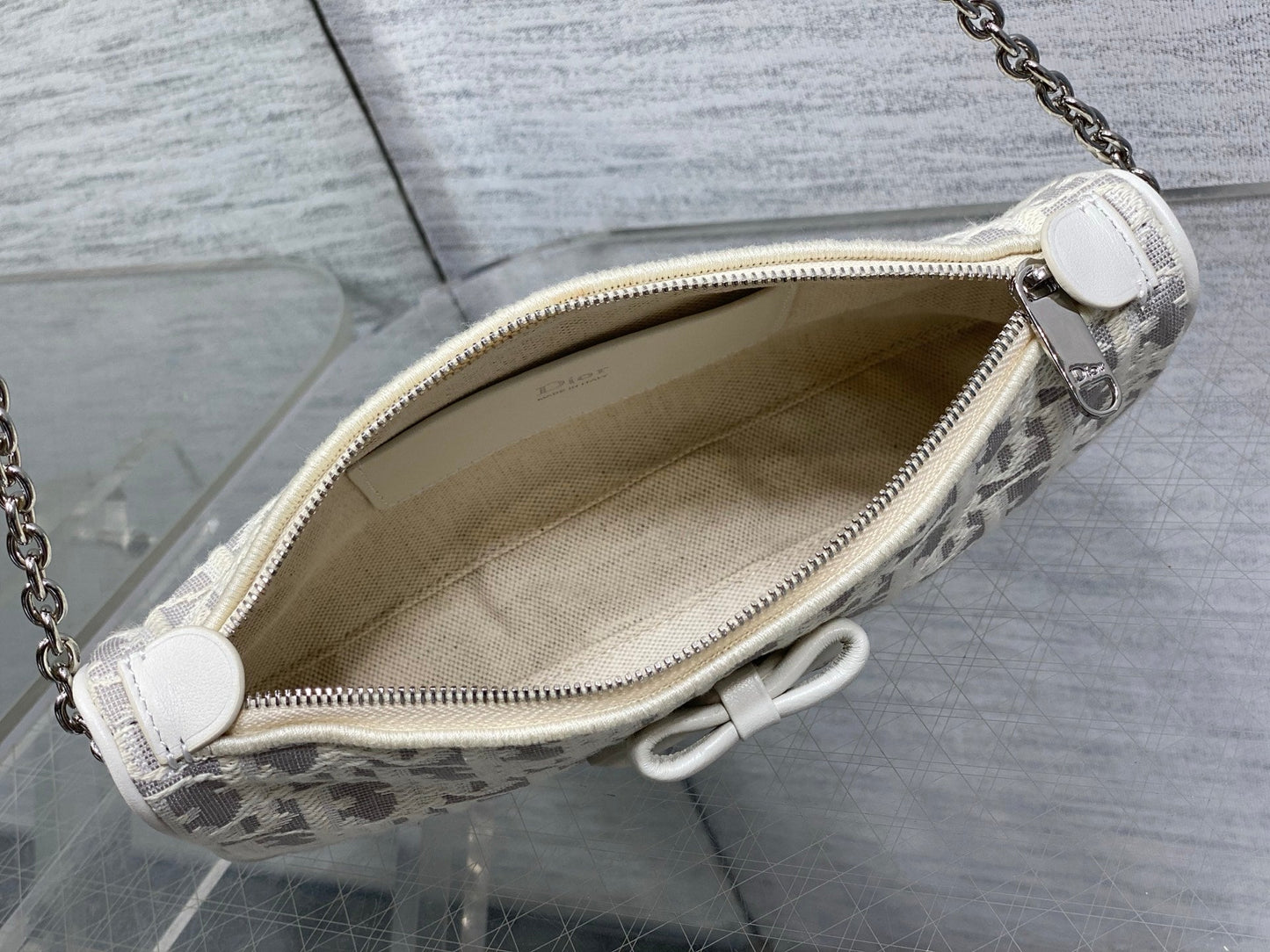 Dior 2026 Promenade 22cm Bag White Grey Cotton Calfskin 289146