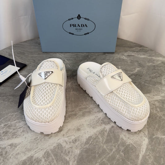 Prada 2026 Platform Mules 45mm Raffia Leather 789434