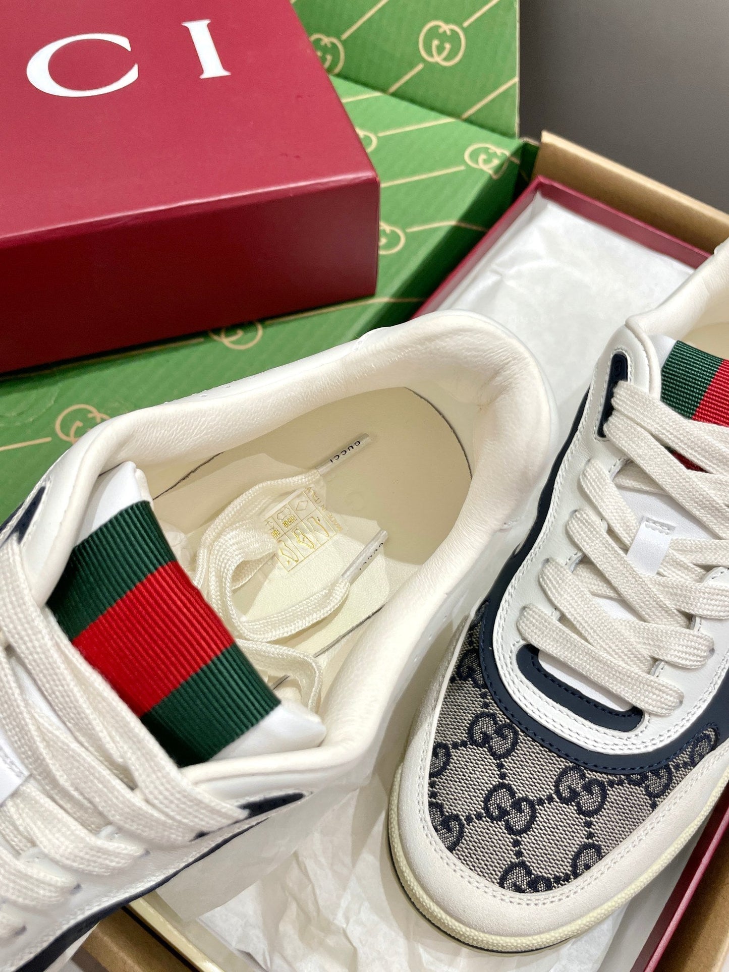 GG 26 Sneaker White Navy Blue Canvas Suede 632877