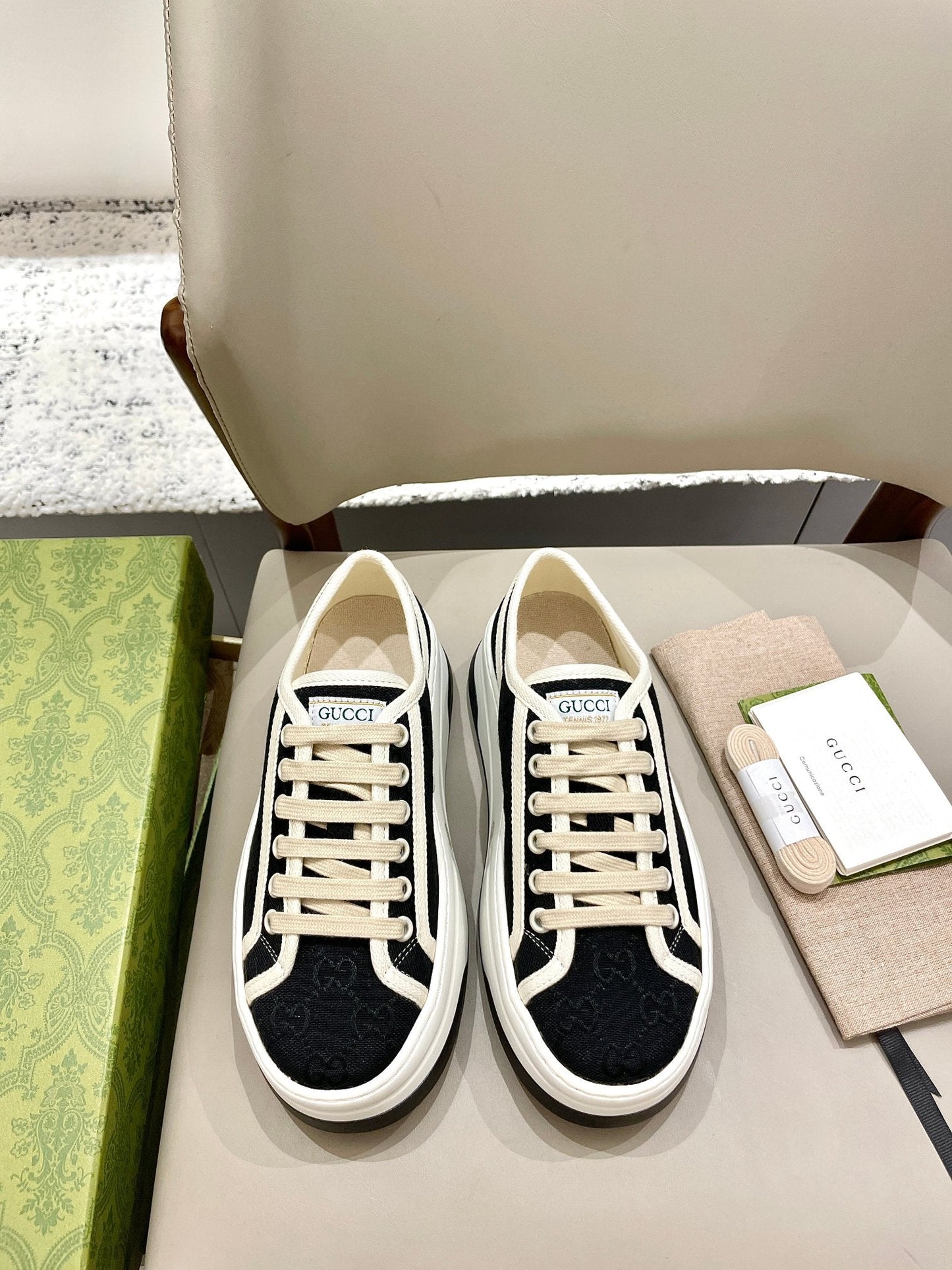 GG 26 Platform Sneaker Black White Monogram Suede 632835