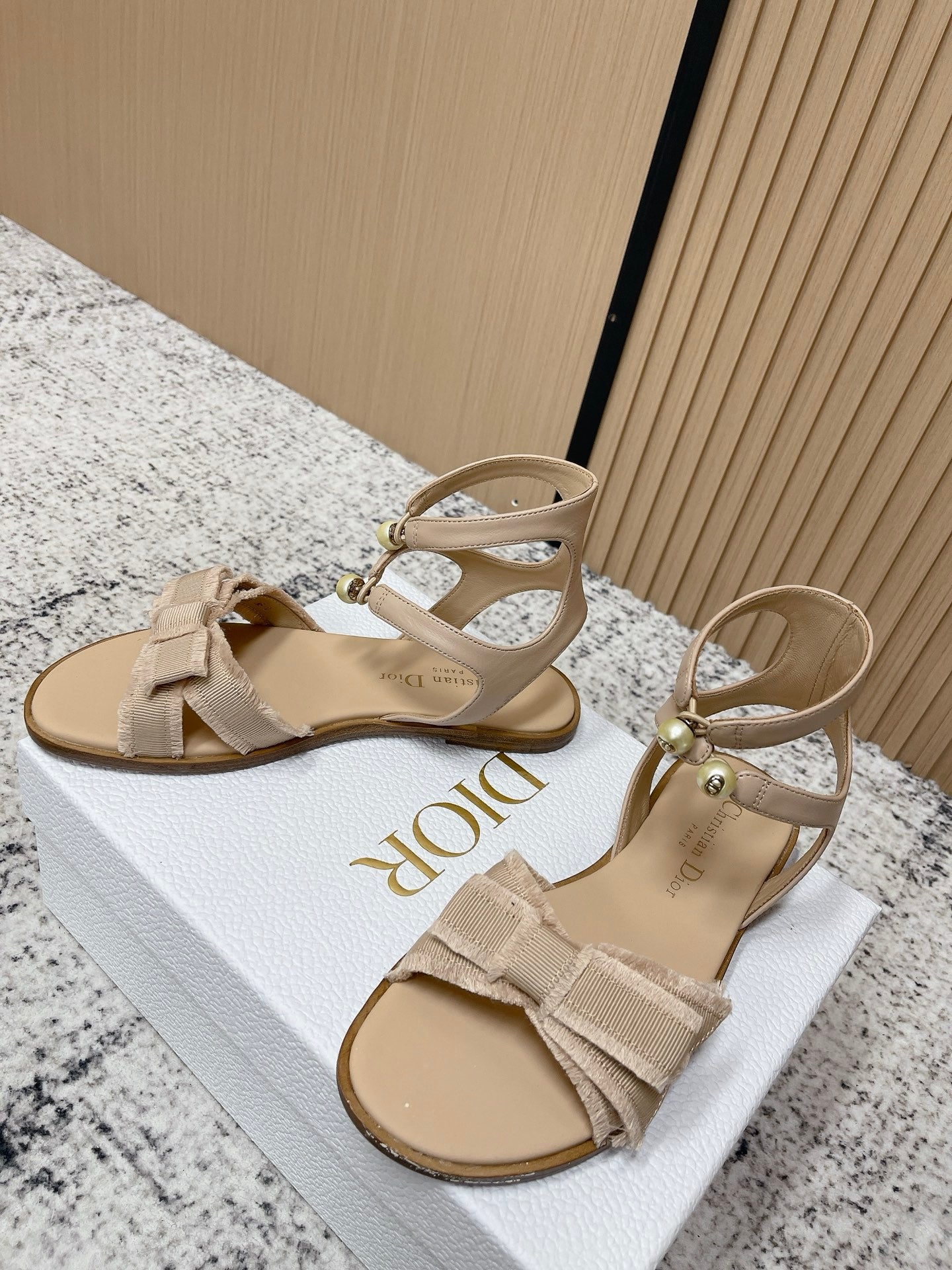 CD 26s Sandals Beige Sheepskin Canvas 643495