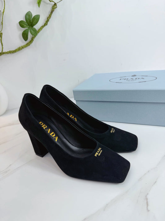 PRA 26SS Square-toe Block Heels 85 Black Suede 592360