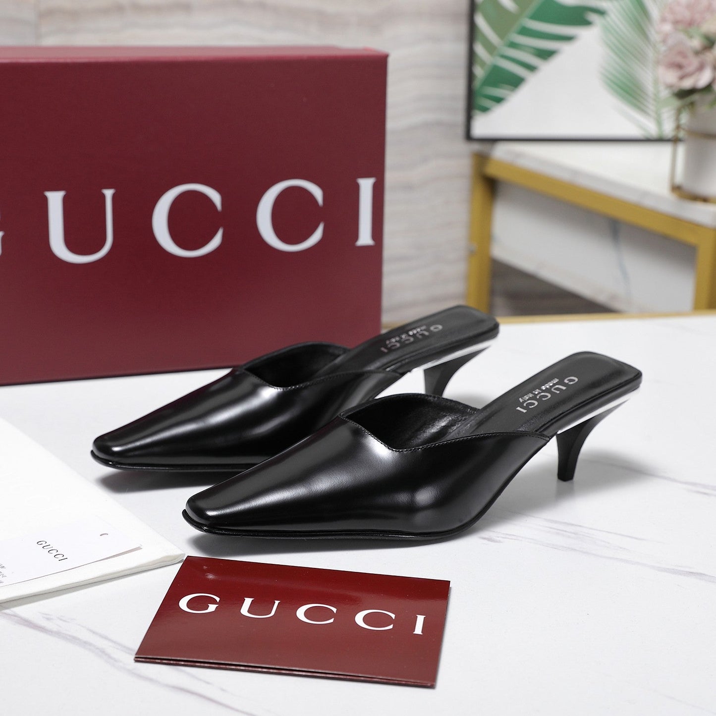 GG 26ss High Heel Mule 60 Black Sheepskin 601088