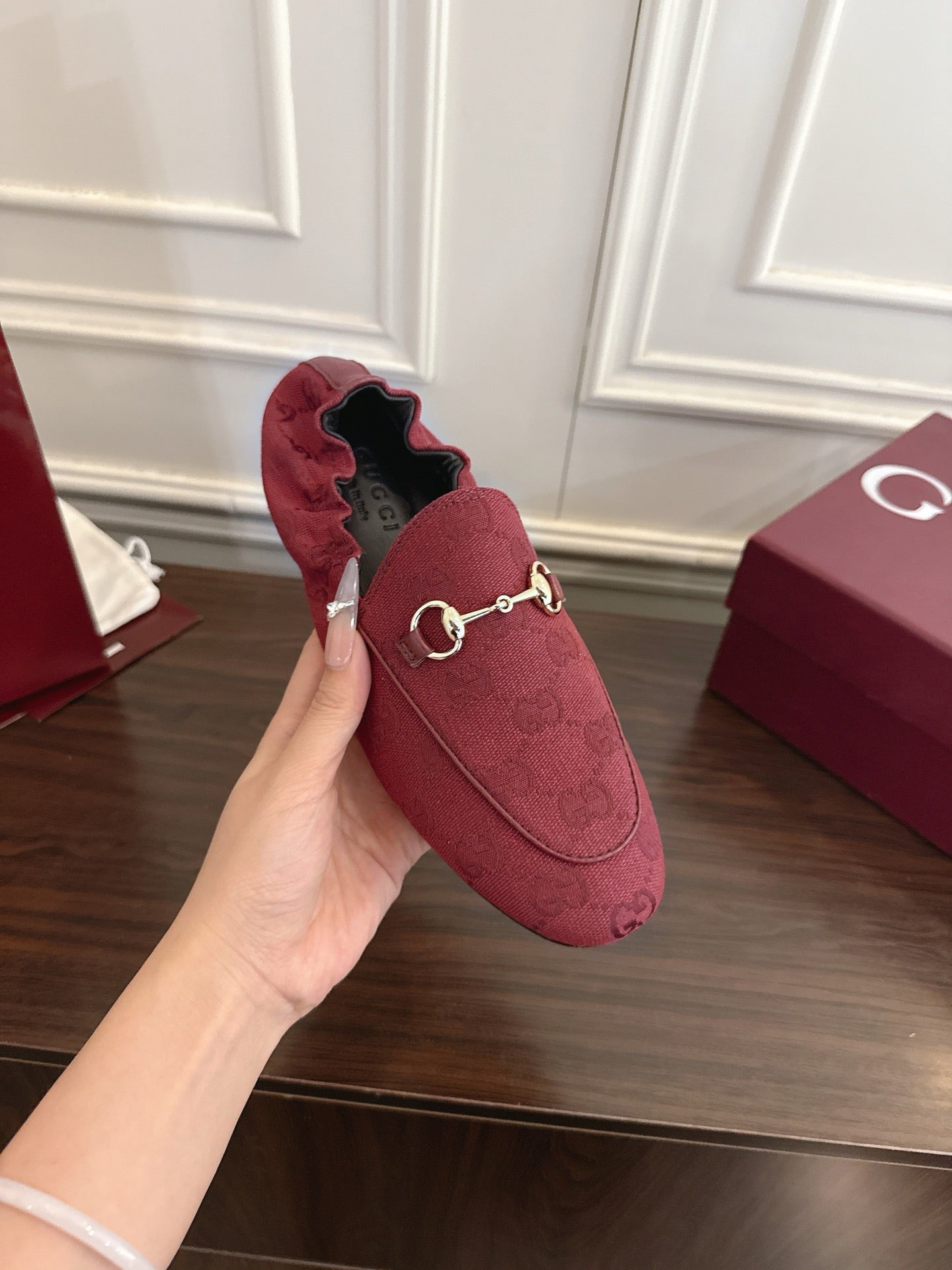 GG 26SS Loafers Burgundy Monogram Canvas Leather 645955