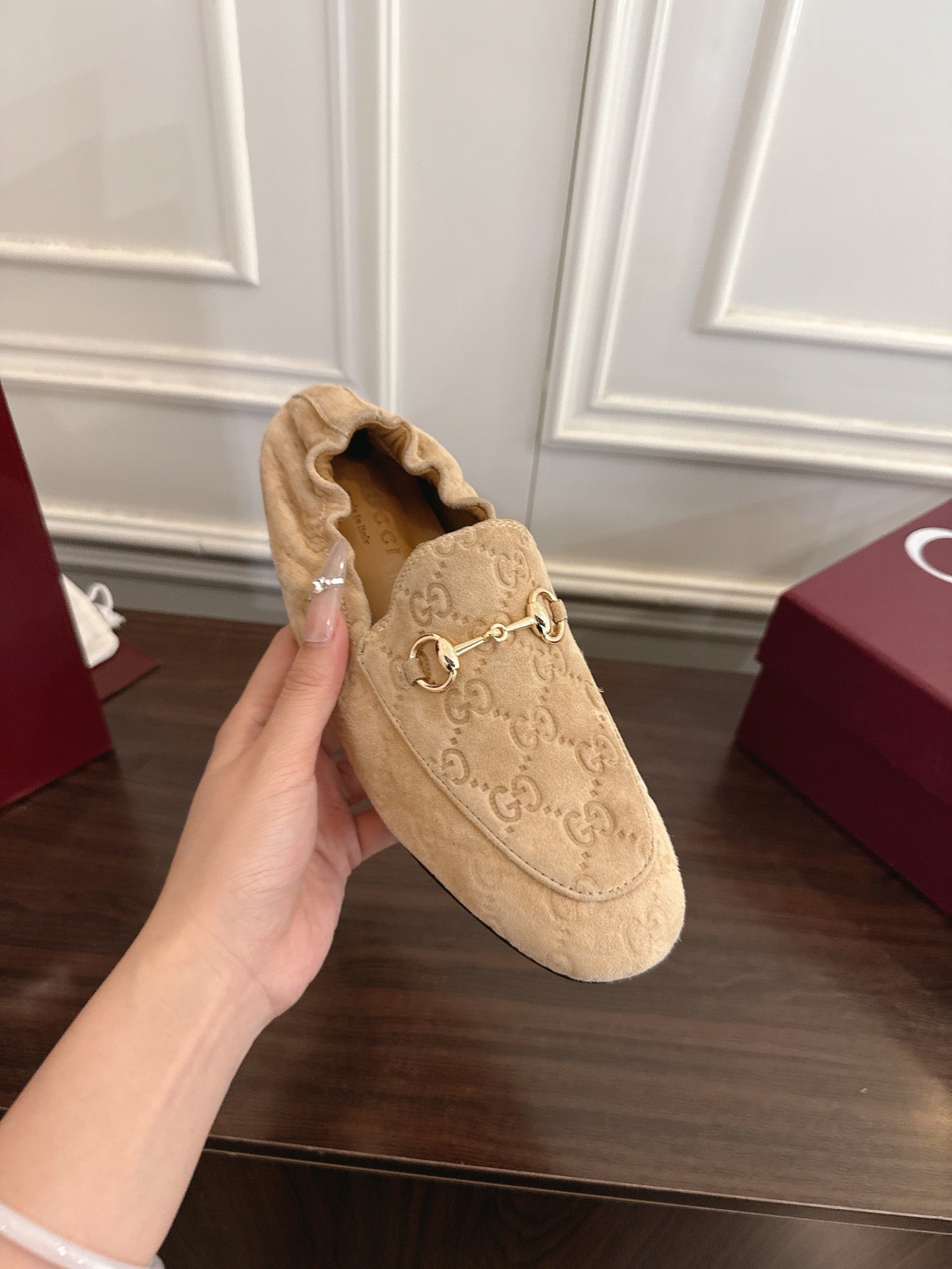 GG 26SS Loafers Beige Monogram Suede Leather 645961