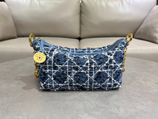 Dior 2026 Star Hobo Bag With Chain 28.5cm Tweed Leather