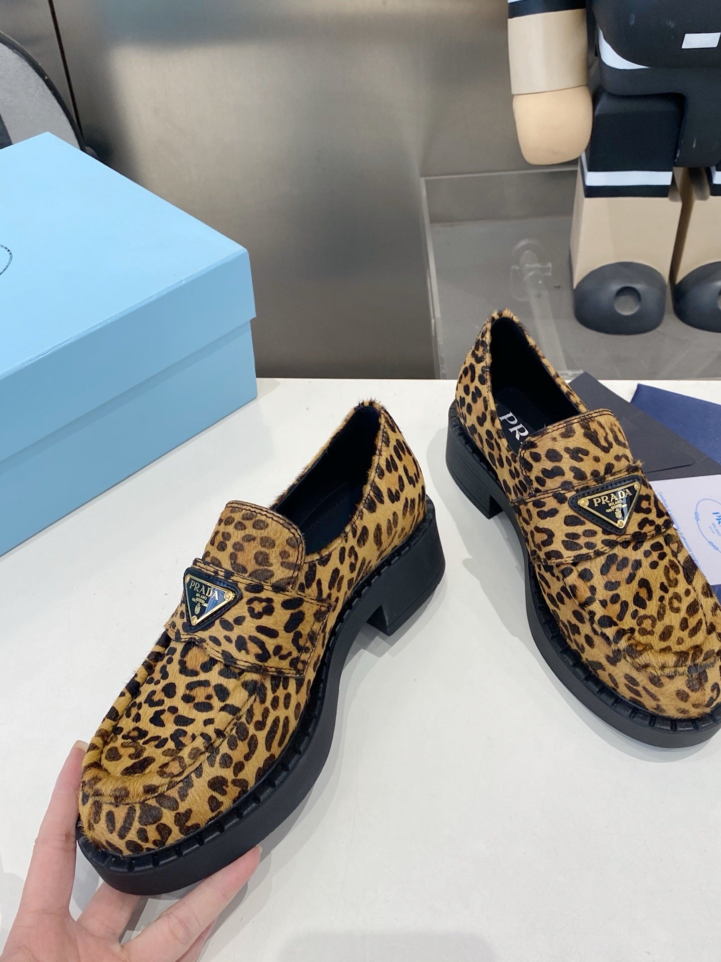 PRA 26S Platform Loafers Black Brown Leopard Leather 628562