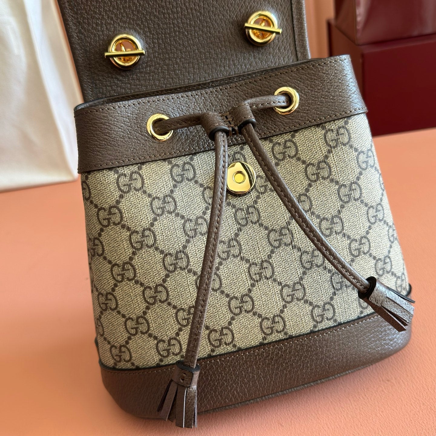 Gucci 2026 Ophidia Backpack 20.5cm Brown Ebony Canvas Leather 280939