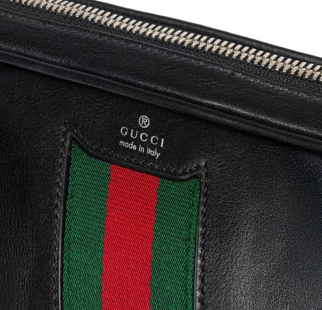 Gucci 2026 Web Trademark Crossbody Bag 24cm Black Calfskin