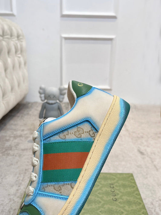 GG 26ss Screener Sneaker Beige Blue Green Cowhide 697181