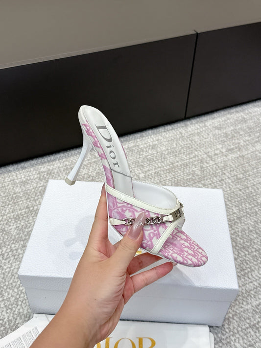 CD 26s High Heels Sandals 85 White Pink Fabric Cowhide 661471