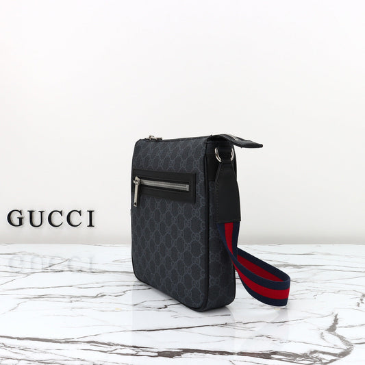 Gucci 2026 Flatpack Small Messenger Bag 24cm Black Dark Gray Canvas Leather