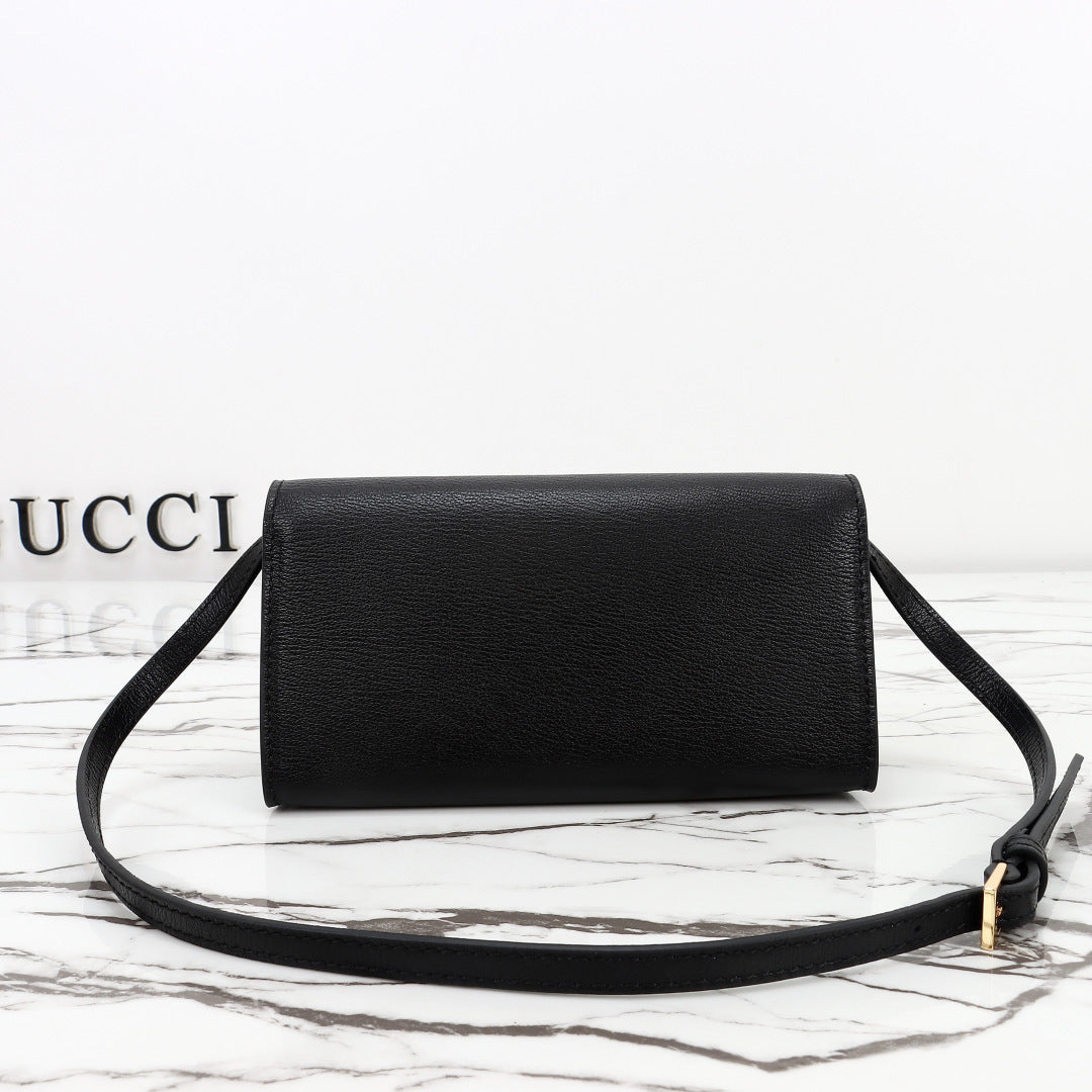 Gucci 2026 Wallet with Strap 19cm Black Calfskin