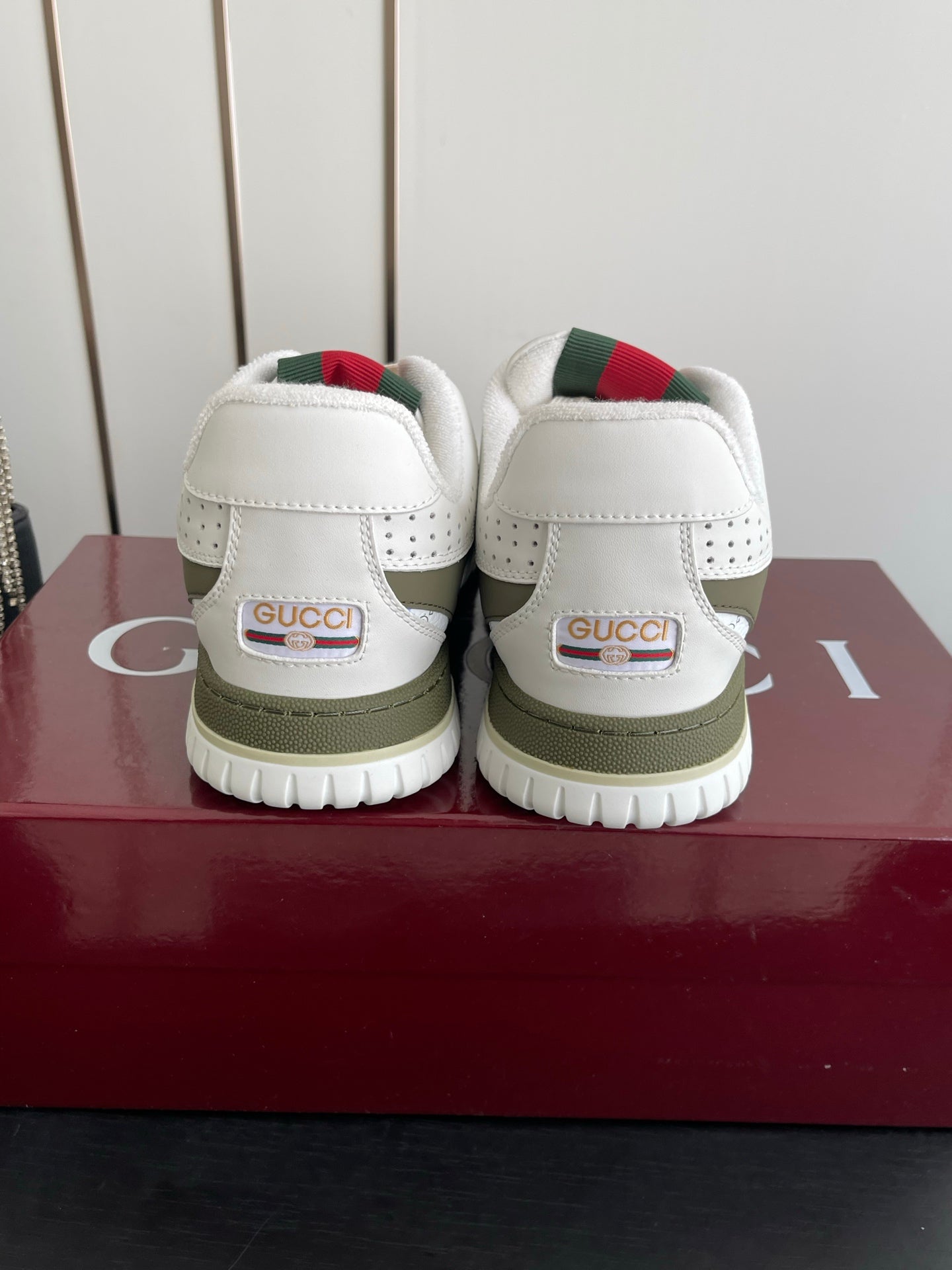 GG 26 Couple Sneakers White Olive Green Cowhide 631677