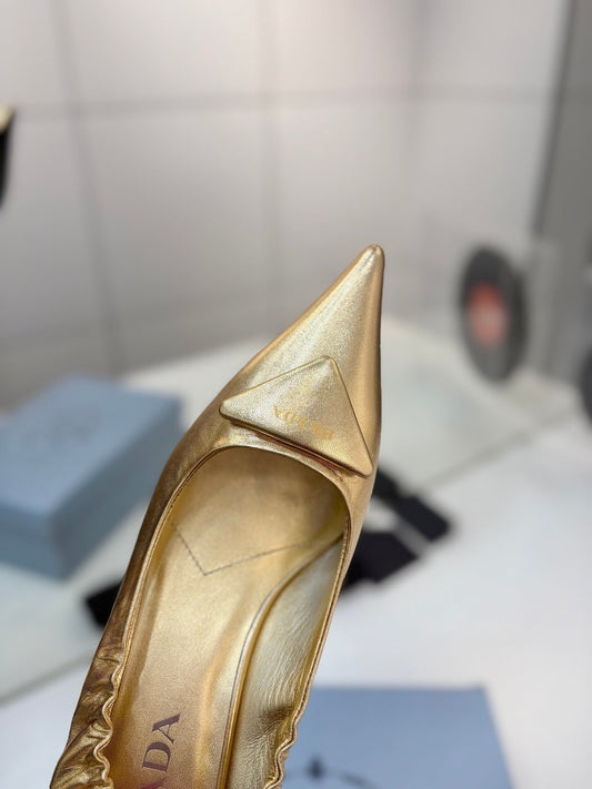 PRA 26S Pointed Toe High Heels 55 Metallic Gold Cowhide 627131