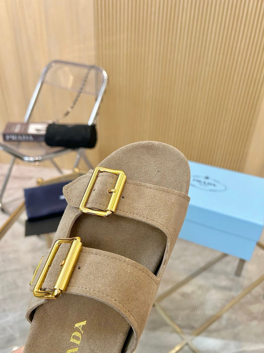 Prada 2026 Retro Triangle-Logo Sandals Suede 778905