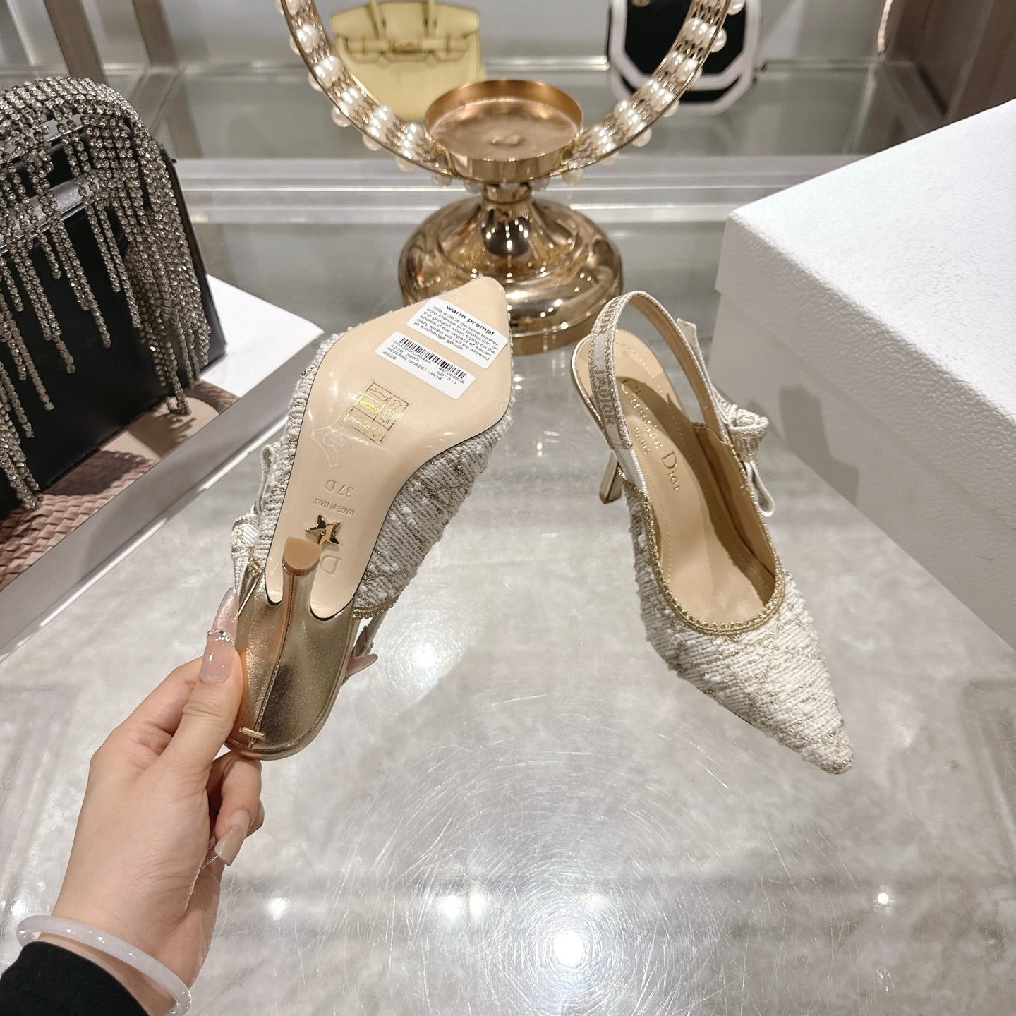 CD 26 Slingback 85mm Light Cream Gold Tweed 592230