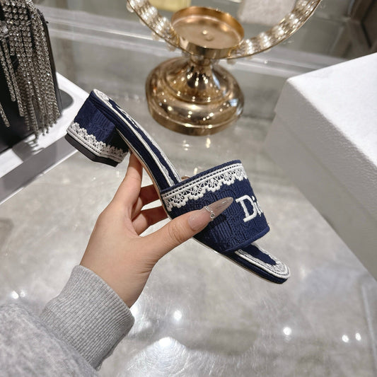 CD 26 Embroidered Sandals 45mm Dark Blue White Canvas 592238
