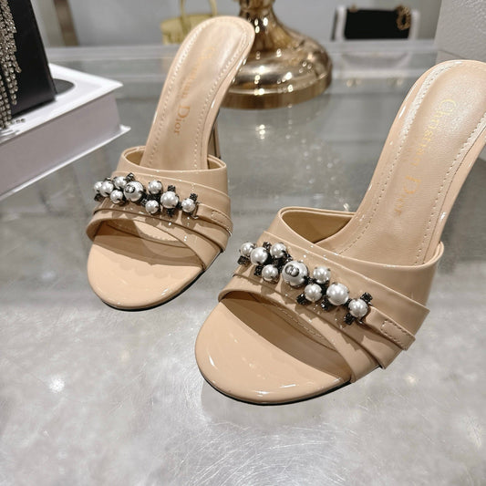 CD 26 High-Heeled Mules 85mm Pearl Beige Patent Leather 592250