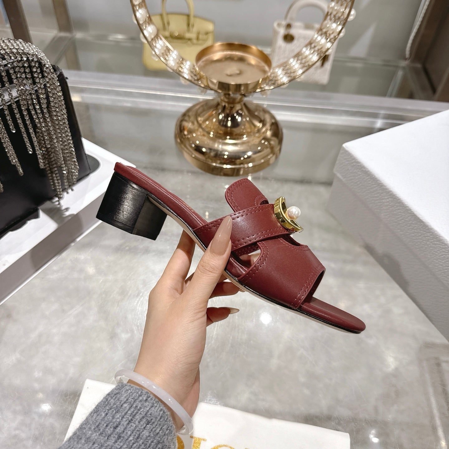 CD 26 Chunky Heel Sandals 35mm Burgundy Leather 592268
