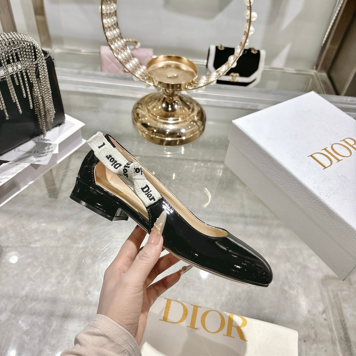CD 26 Lolita Ballet Flats 30 Black Beige Patent Leather 679729