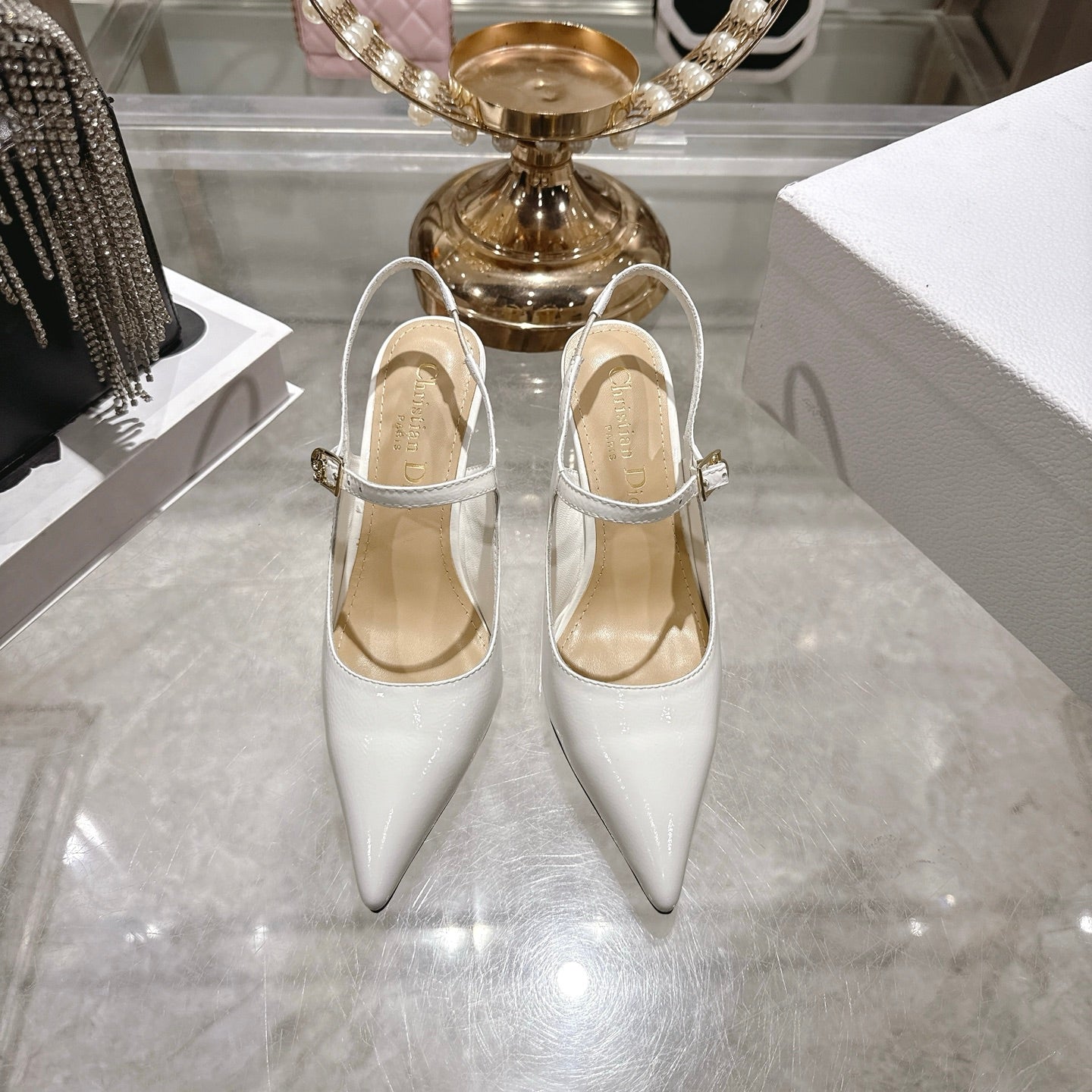 CD 26 Mary Jane High Heels 80 White Patent Leather 679858