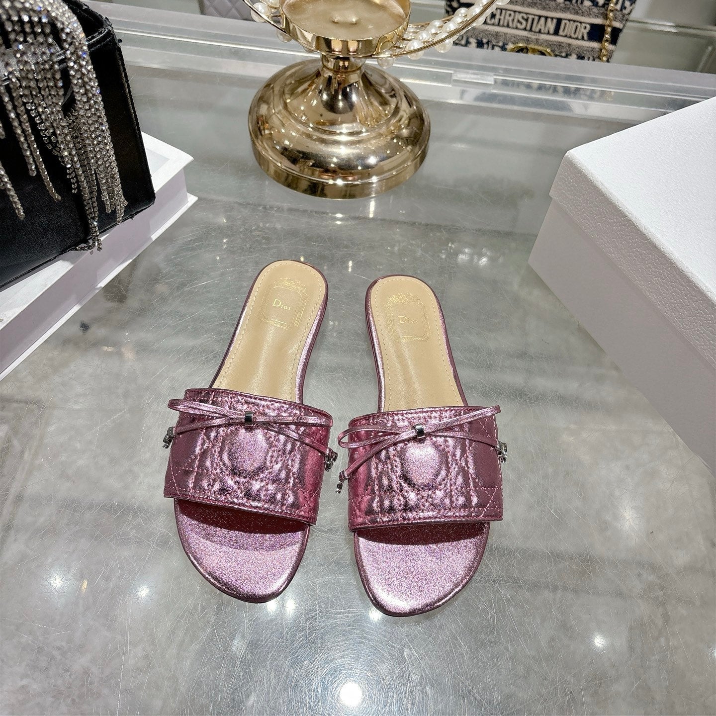 CD 26s Slippers Metallic Pink Beige Calfskin 679868