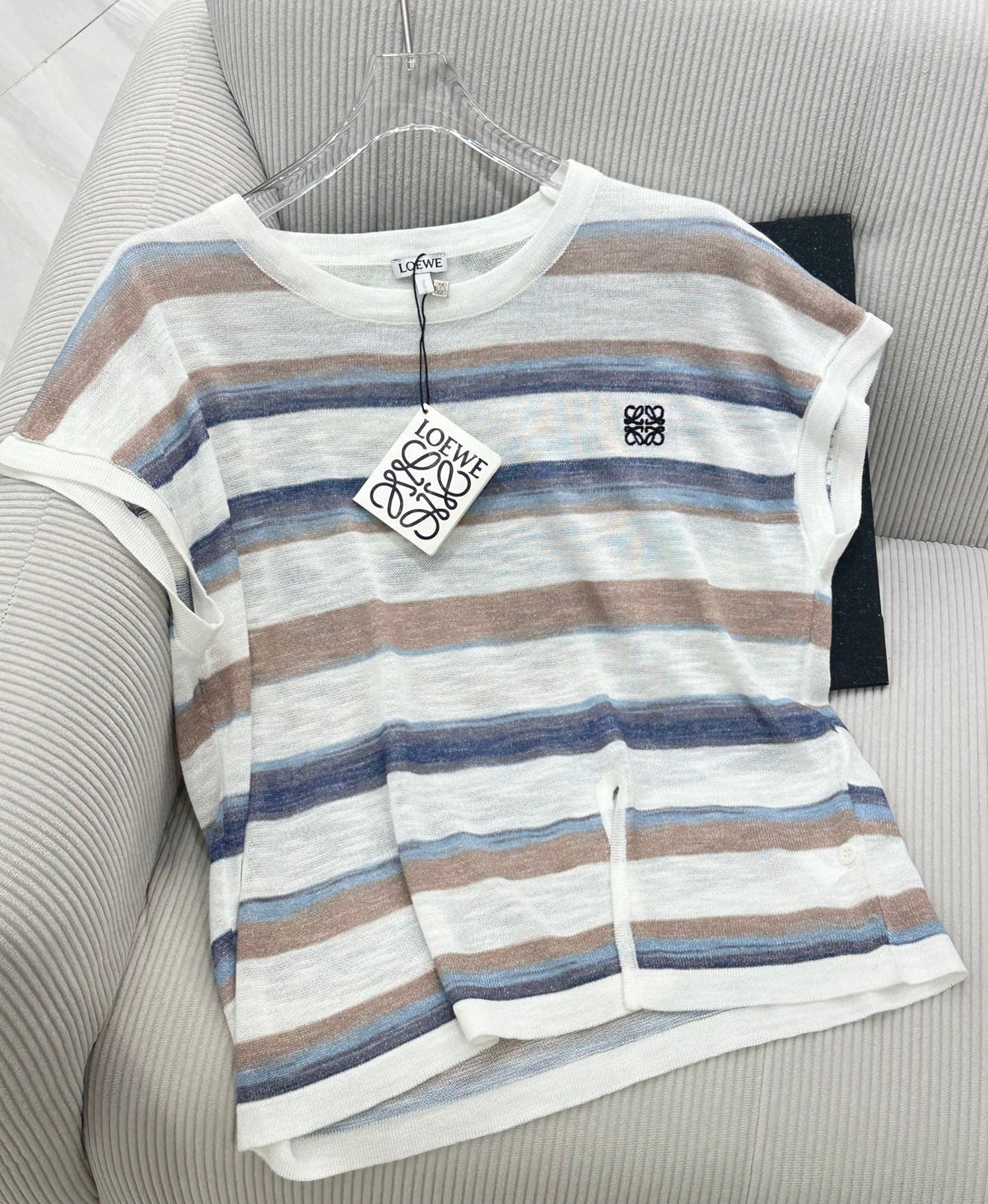 Loew 26 Short-Sleeve Top Brown Blue in Cotton 380292