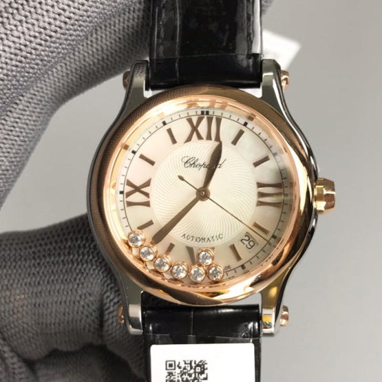 Happy Diamond Pink 36mm Pink Gold White Dial
