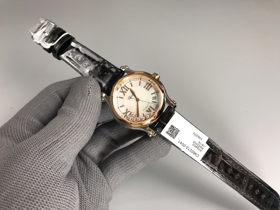 Happy Diamond Pink 36mm Pink Gold White Dial