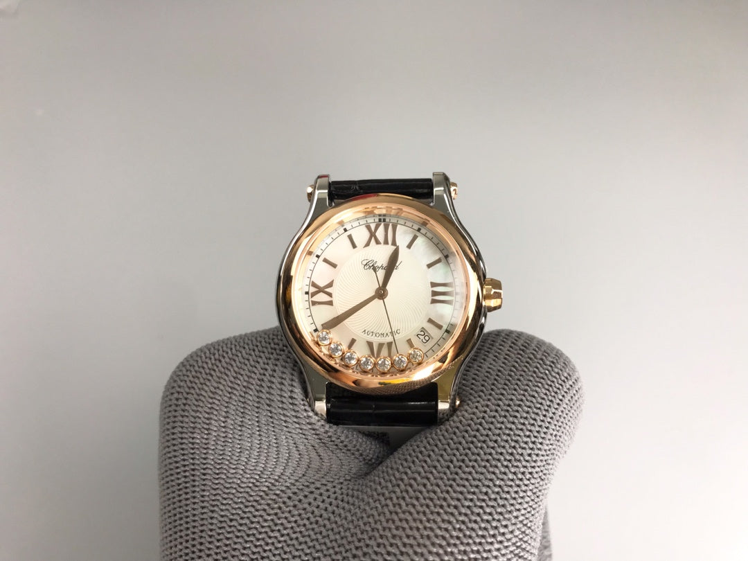 Happy Diamond Pink 36mm Pink Gold White Dial